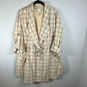 Cozy Co Women's Harper Plaid Jacket Beige Button Up Lined Shacket Layering Large